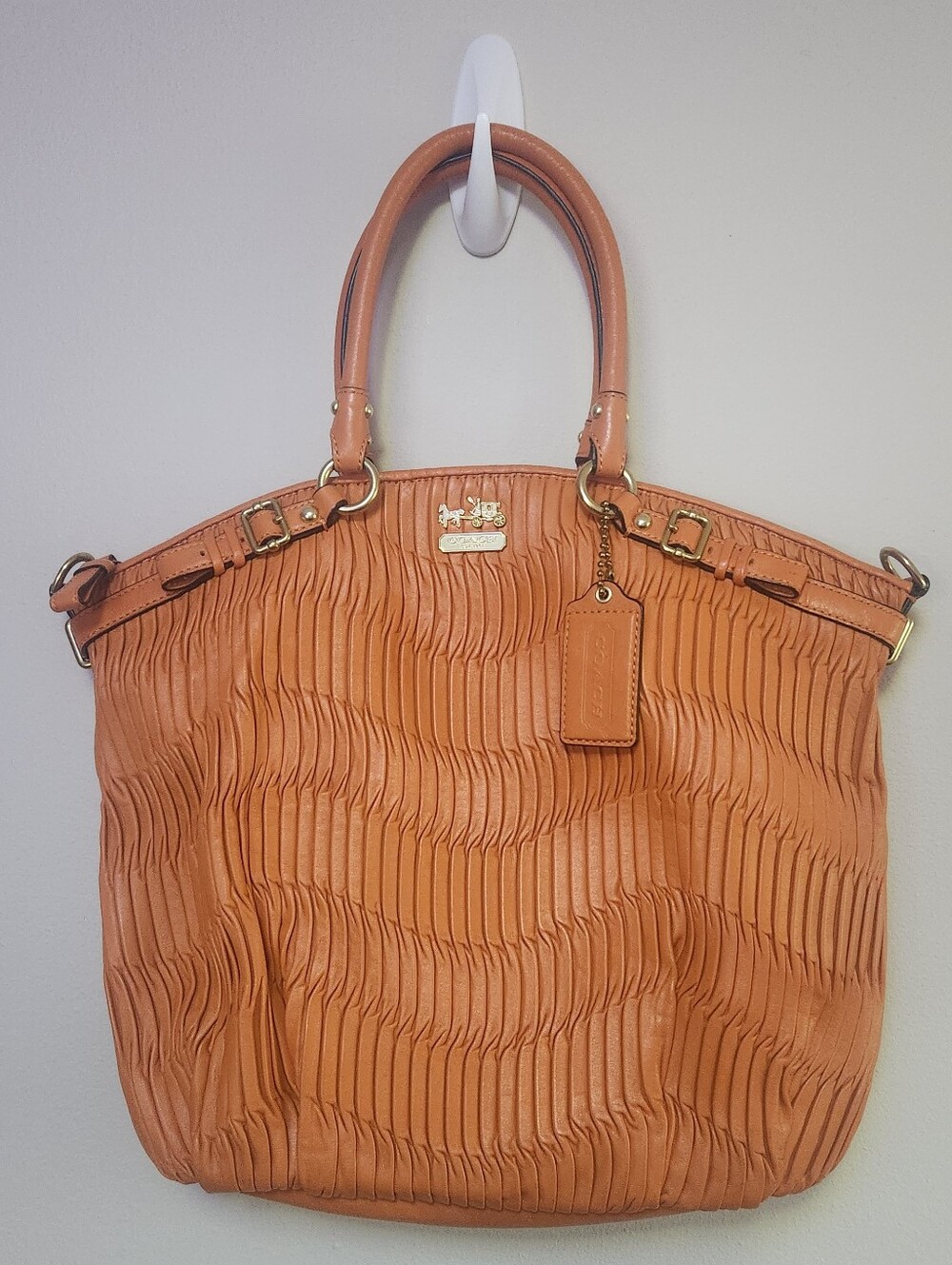 Coach Madison Gathered Leather Lindsey 33371E B4 Orange NWT Rare Paper Serial # - Picture 6 of 16